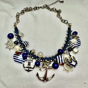 Navy Blue Nautical Anchor Charm Necklace - Women's Jewelry- 16-22”